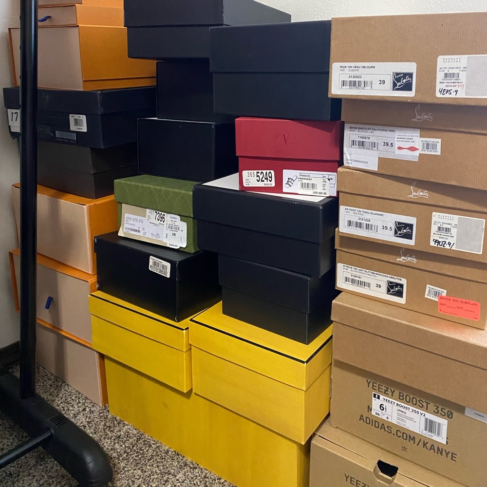 SHOE BOXES…. Fendi, Gucci, Valentino, Yeezys, Versace, Giuseppe, Louis Vuitton….